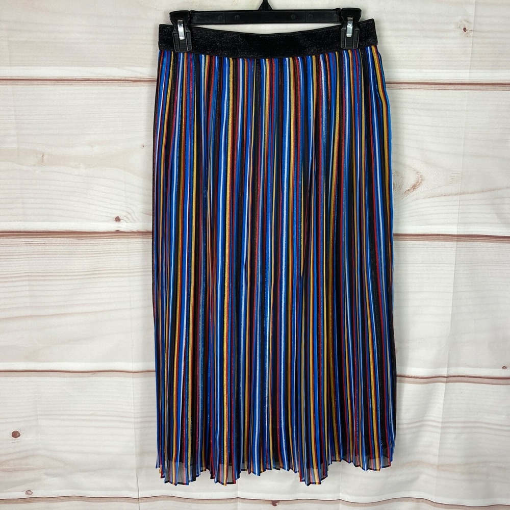 INC Concepts Skirt Womens XS Pleated Stripe Midi Elastic Waist Pull On Shimmer